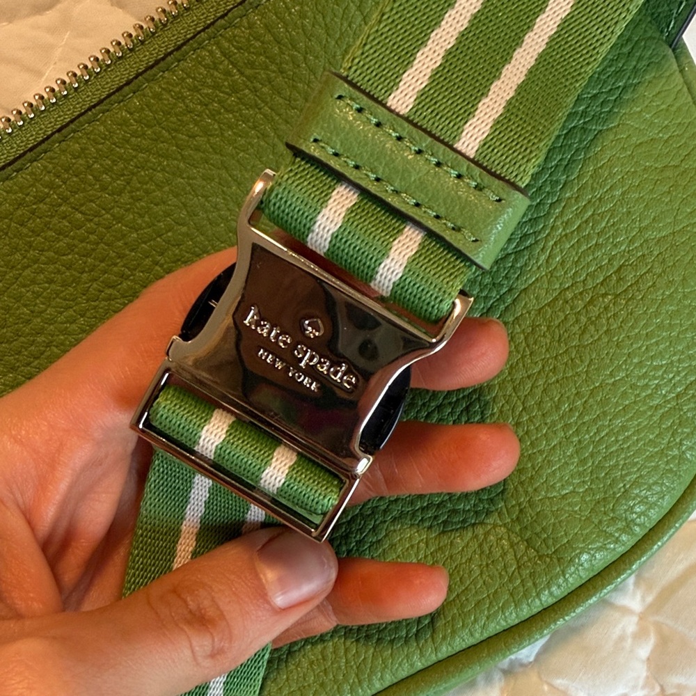kate spade Lime Green Pebbled Leather Fanny Pack with Striped Strap - Picture 6 of 6